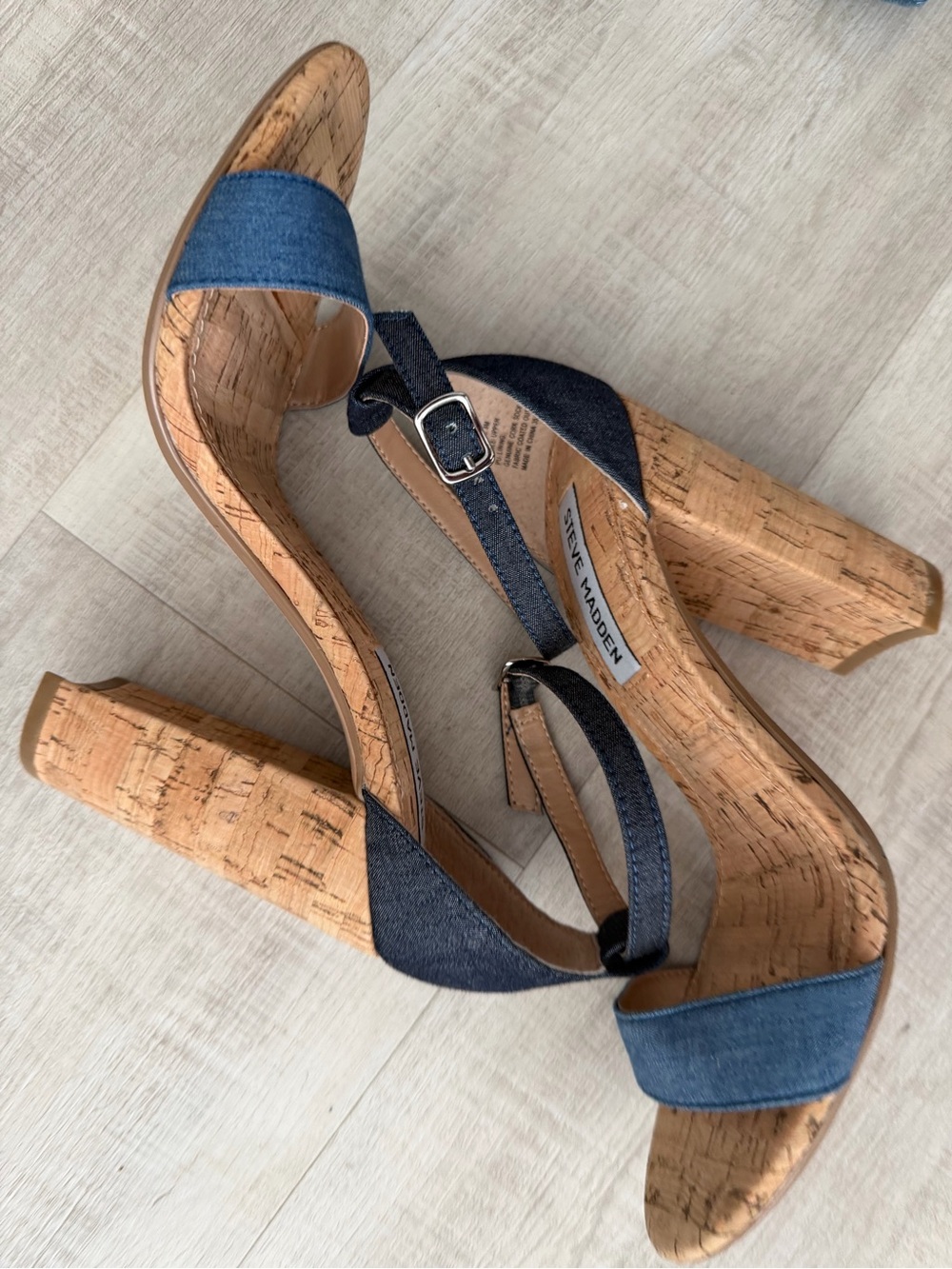 Steve Madden Denim Cork Block Heel Sandals - Dark Blue/Blue. NWOB